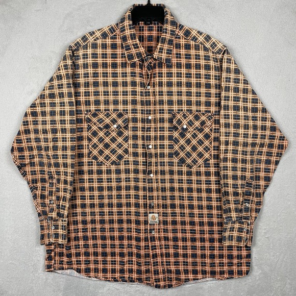 Bocomal Flame Resistant Shirt Mens 2XL Orange Plaid FR Work Pearl Snap Western - Picture 2 of 11